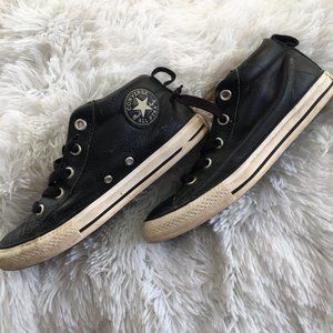 Youth Black Leather Converse Chuck Taylor